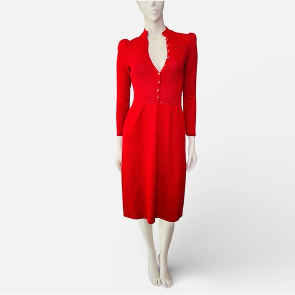 70s/ 80s Vintage Designers St John & Lillie Rubin Red Knit Dress‎ XS - Picture 2 of 12
